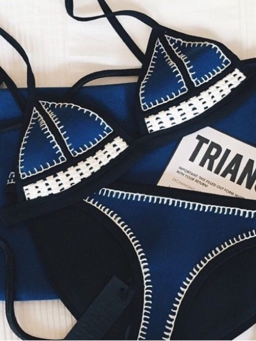 Triangl Navy & Black Crochet-Trim Bikini top